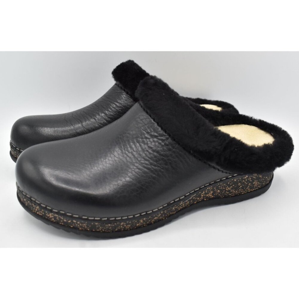 Dansko EU 37 Magda Waxy Milled Black Leather Faux Shearling‎ Slip On Clogs Shoes